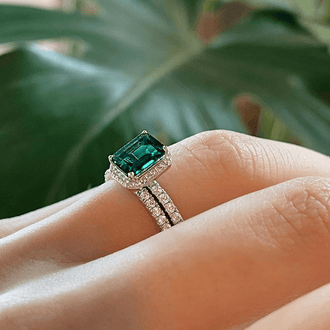 2 CT. Lab Grown Emerald Ring Set with Matching Wedding Band - MSBLUE JEWELRY
