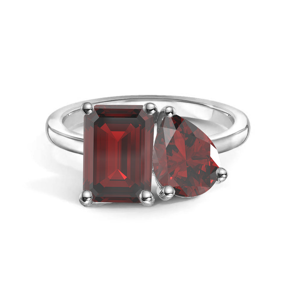 Toi et Moi Personalized Garnet Birthstone Anniversary Ring - MSBLUE Jewelry