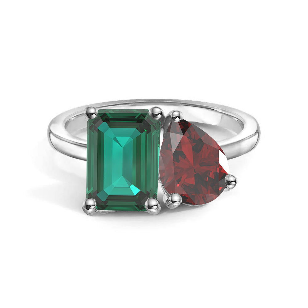 Toi et Moi Personalized Emerald Birthstone Anniversary Ring - MSBLUE Jewelry