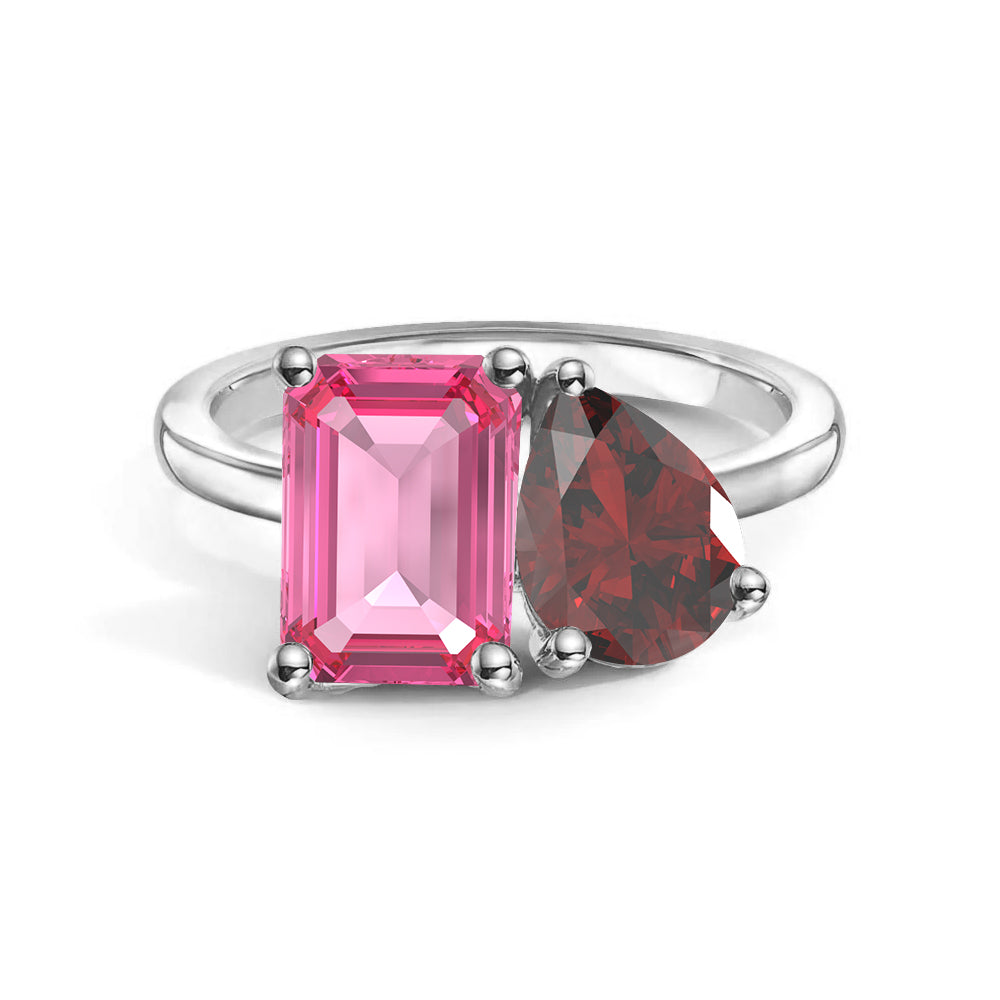 Toi et Moi Personalized Pink Tourmaline Birthstone Anniversary Ring - MSBLUE Jewelry