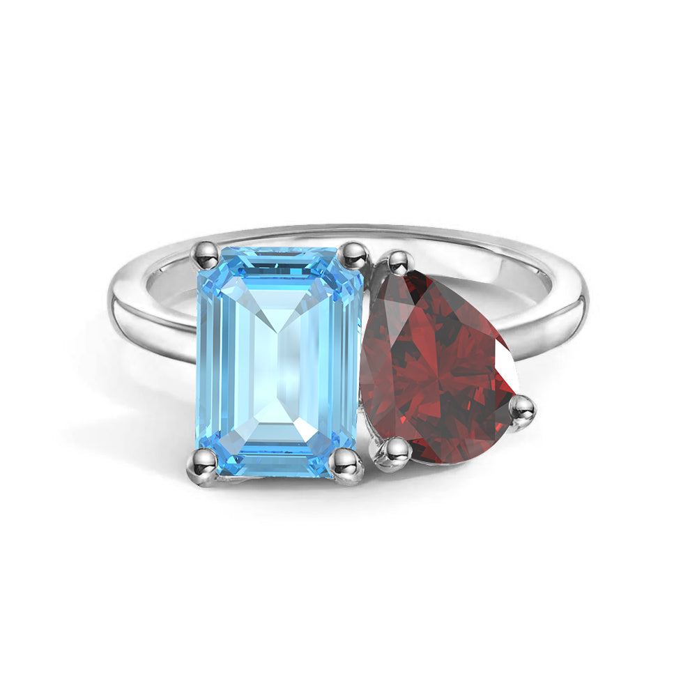 Toi et Moi Personalized Aquamarine Birthstone Anniversary Ring - MSBLUE Jewelry