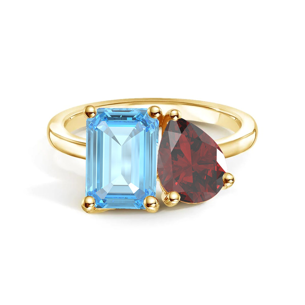 Toi et Moi Personalized Aquamarine Birthstone Anniversary Ring - MSBLUE Jewelry