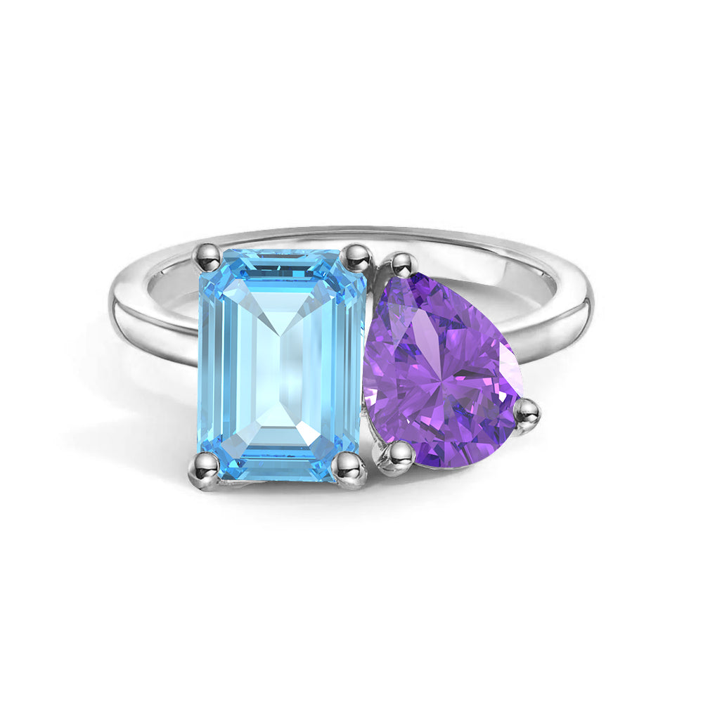 Toi et Moi Personalized Aquamarine Birthstone Anniversary Ring - MSBLUE Jewelry