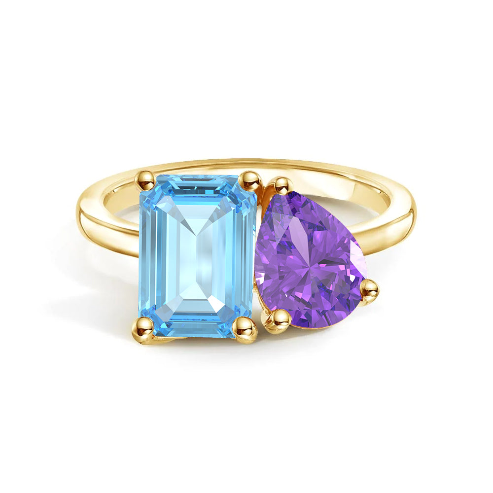 Toi et Moi Personalized Aquamarine Birthstone Anniversary Ring - MSBLUE Jewelry