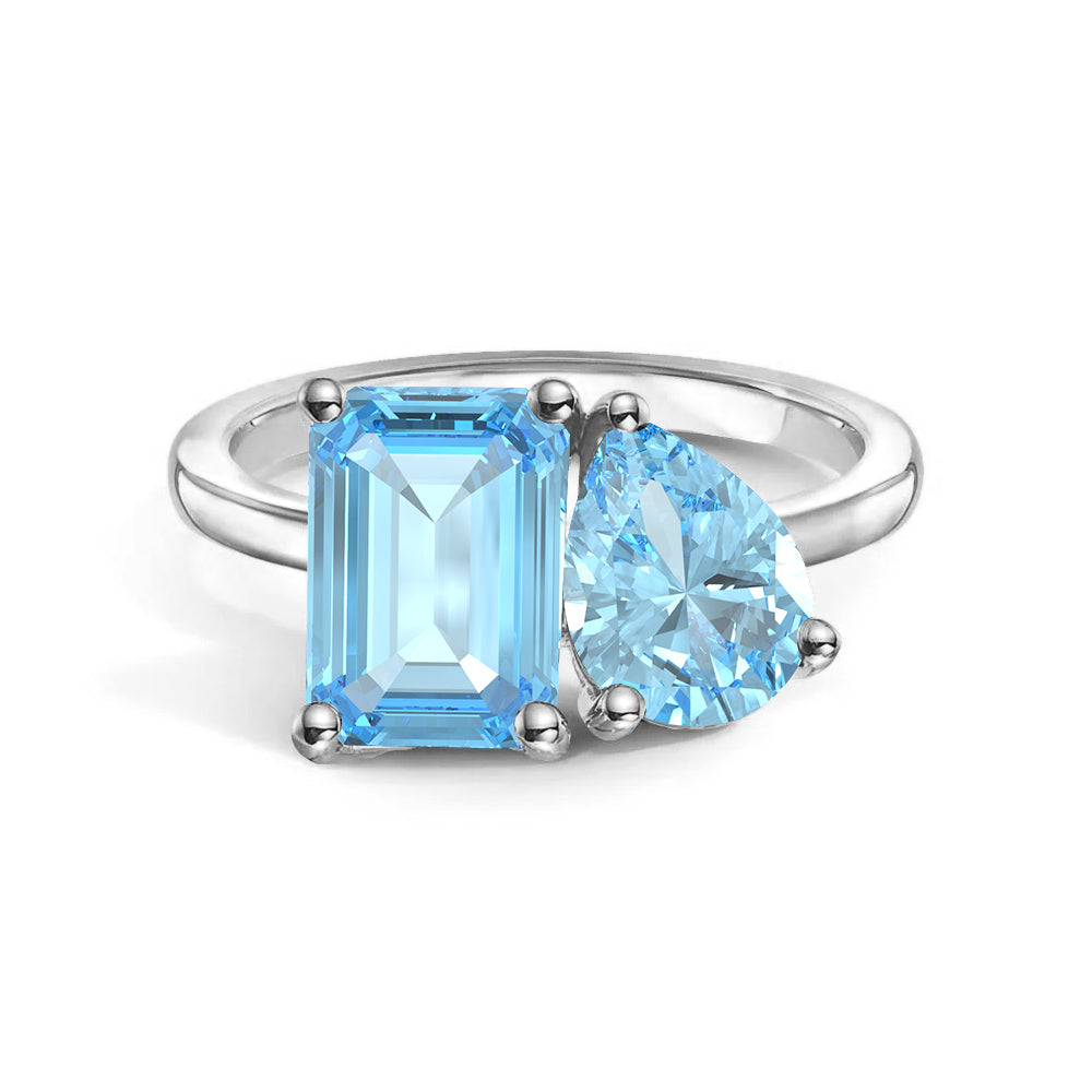 Toi et Moi Personalized Aquamarine Birthstone Anniversary Ring - MSBLUE Jewelry