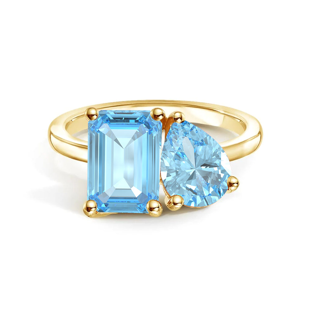 Toi et Moi Personalized Aquamarine Birthstone Anniversary Ring - MSBLUE Jewelry
