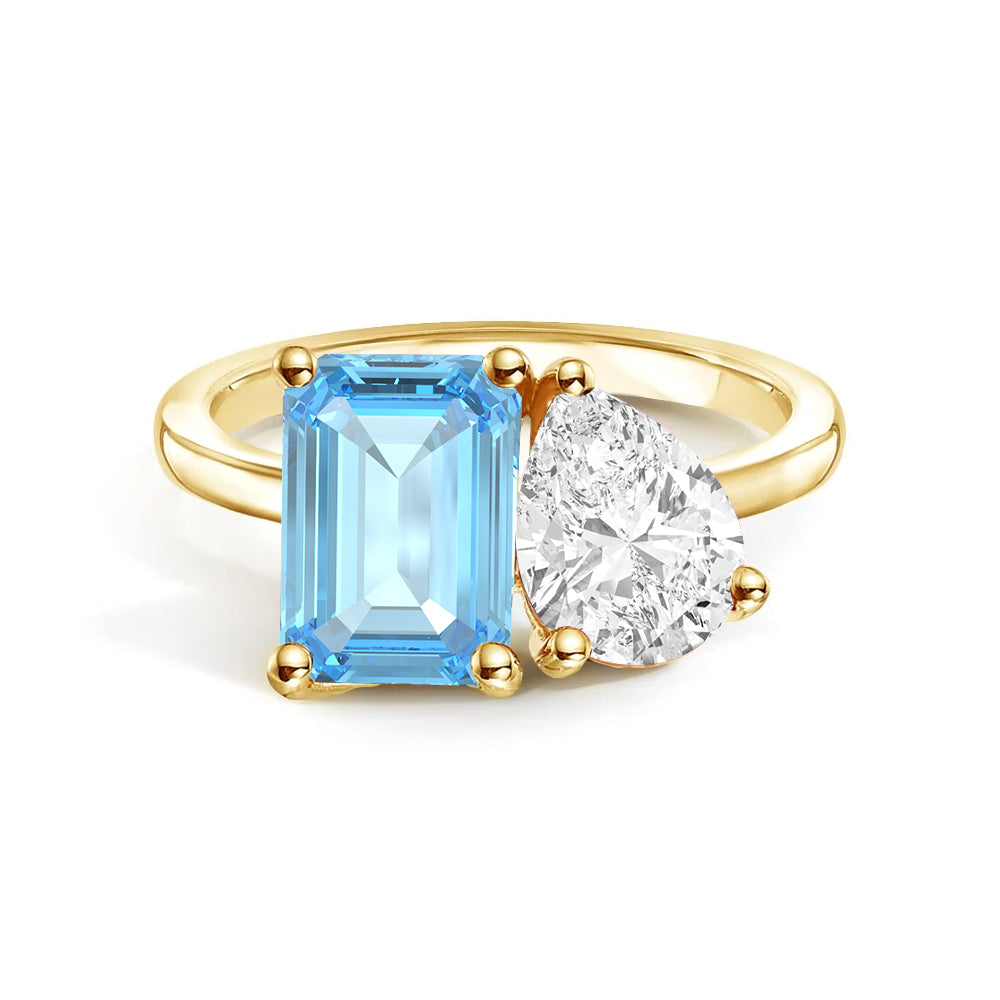 Toi et Moi Personalized Aquamarine Birthstone Anniversary Ring - MSBLUE Jewelry