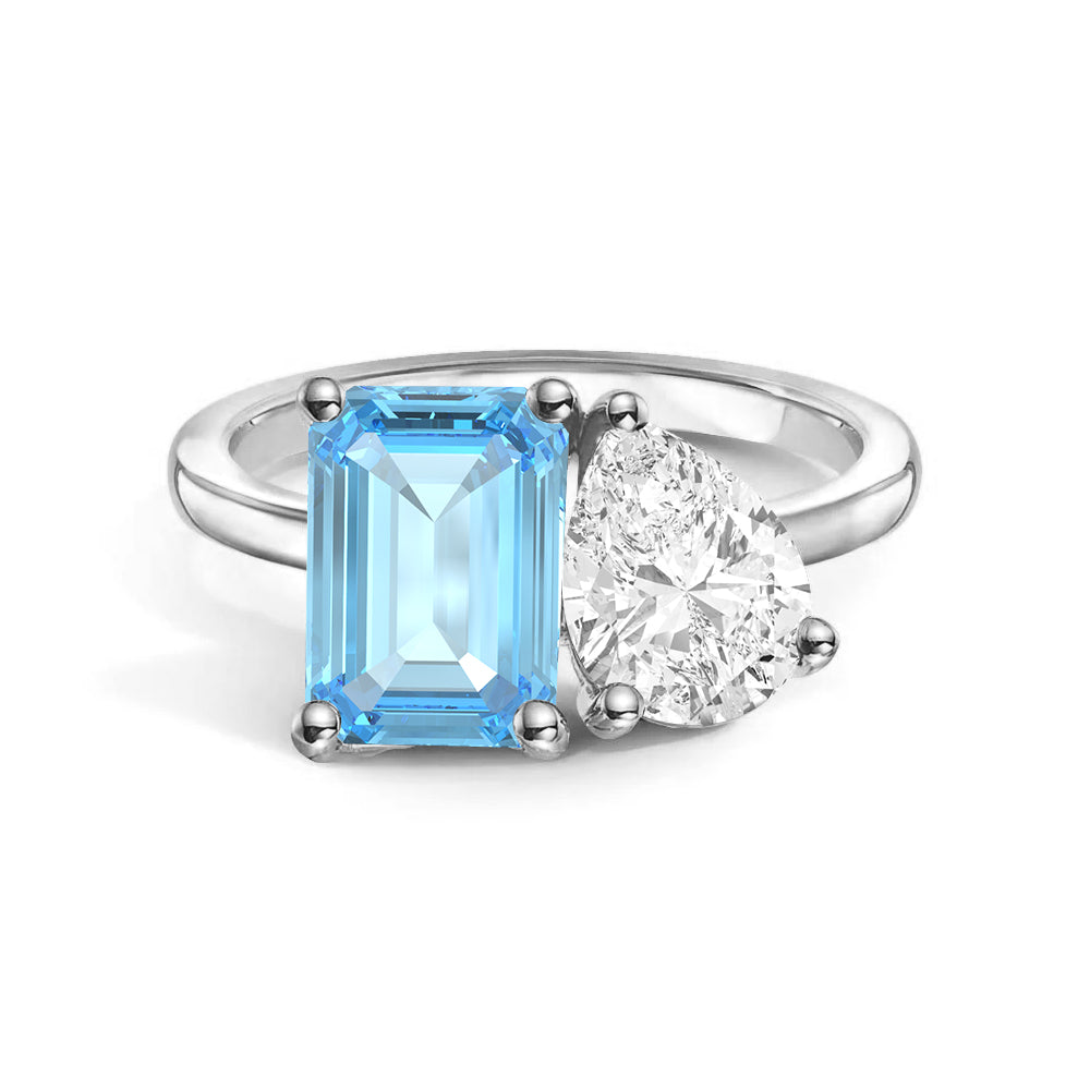 Toi et Moi Personalized Aquamarine Birthstone Anniversary Ring - MSBLUE Jewelry