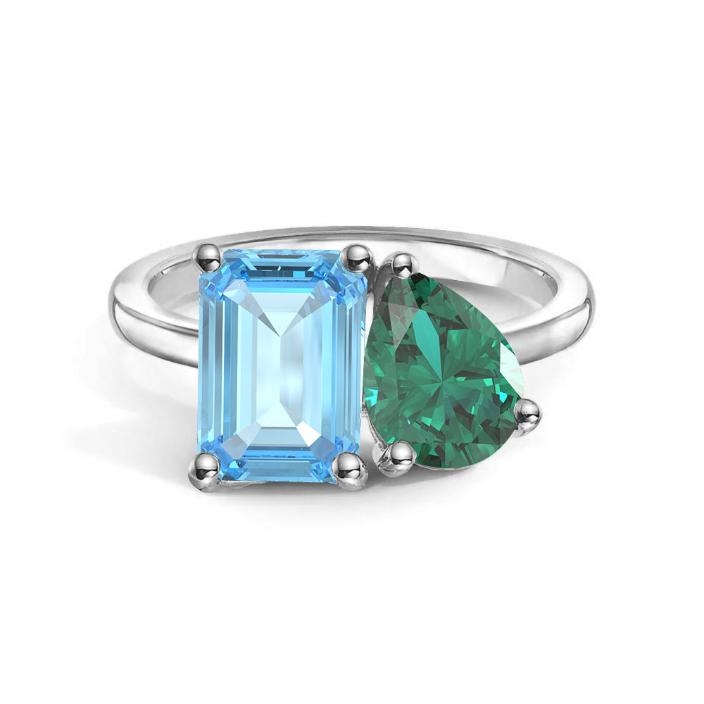 Toi et Moi Personalized Aquamarine Birthstone Anniversary Ring - MSBLUE Jewelry
