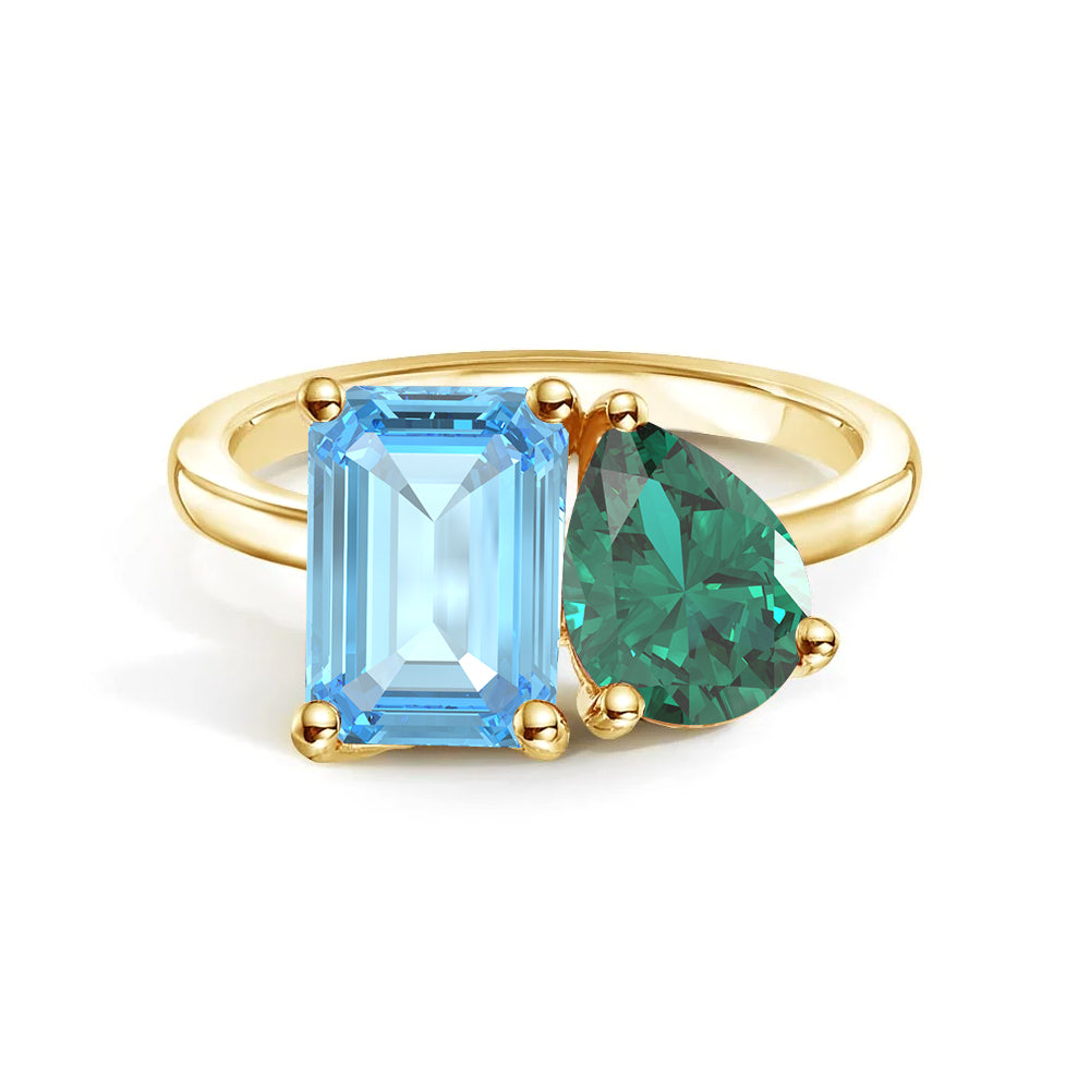 Toi et Moi Personalized Aquamarine Birthstone Anniversary Ring - MSBLUE Jewelry