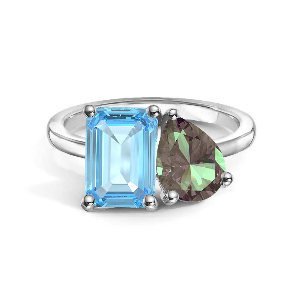 Toi et Moi Personalized Aquamarine Birthstone Anniversary Ring - MSBLUE Jewelry