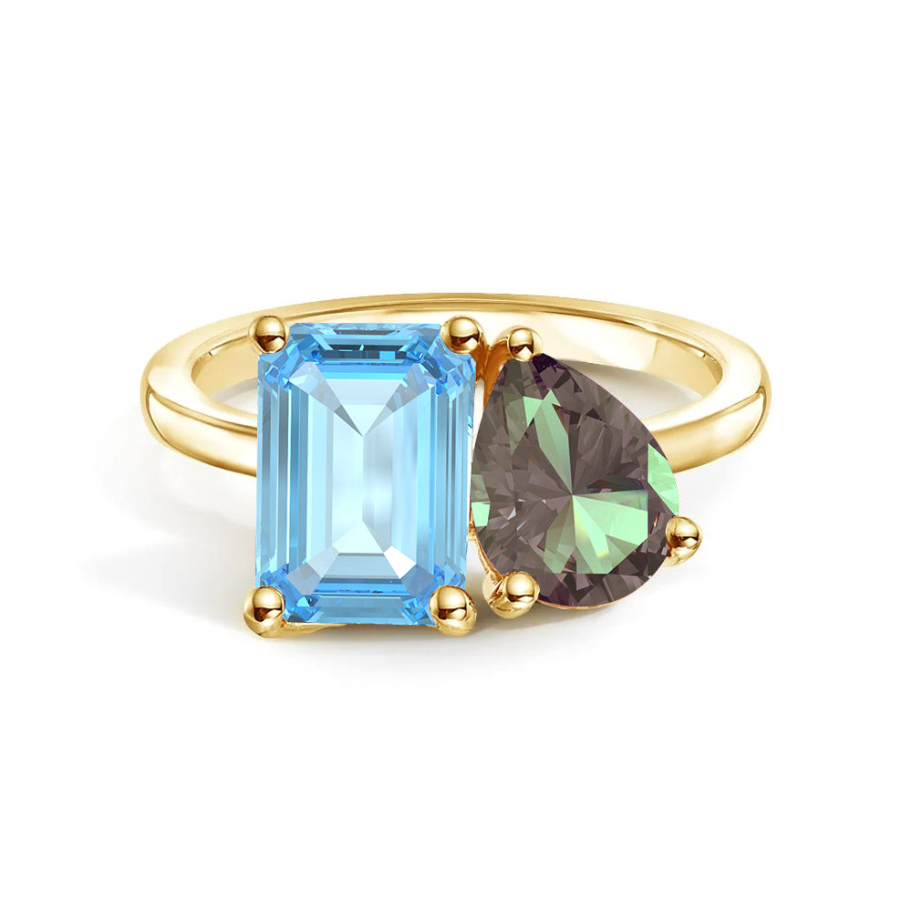 Toi et Moi Personalized Aquamarine Birthstone Anniversary Ring - MSBLUE Jewelry