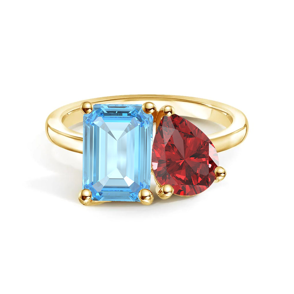 Toi et Moi Personalized Aquamarine Birthstone Anniversary Ring - MSBLUE Jewelry