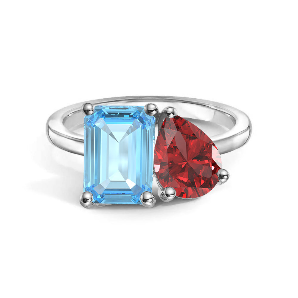 Toi et Moi Personalized Aquamarine Birthstone Anniversary Ring - MSBLUE Jewelry