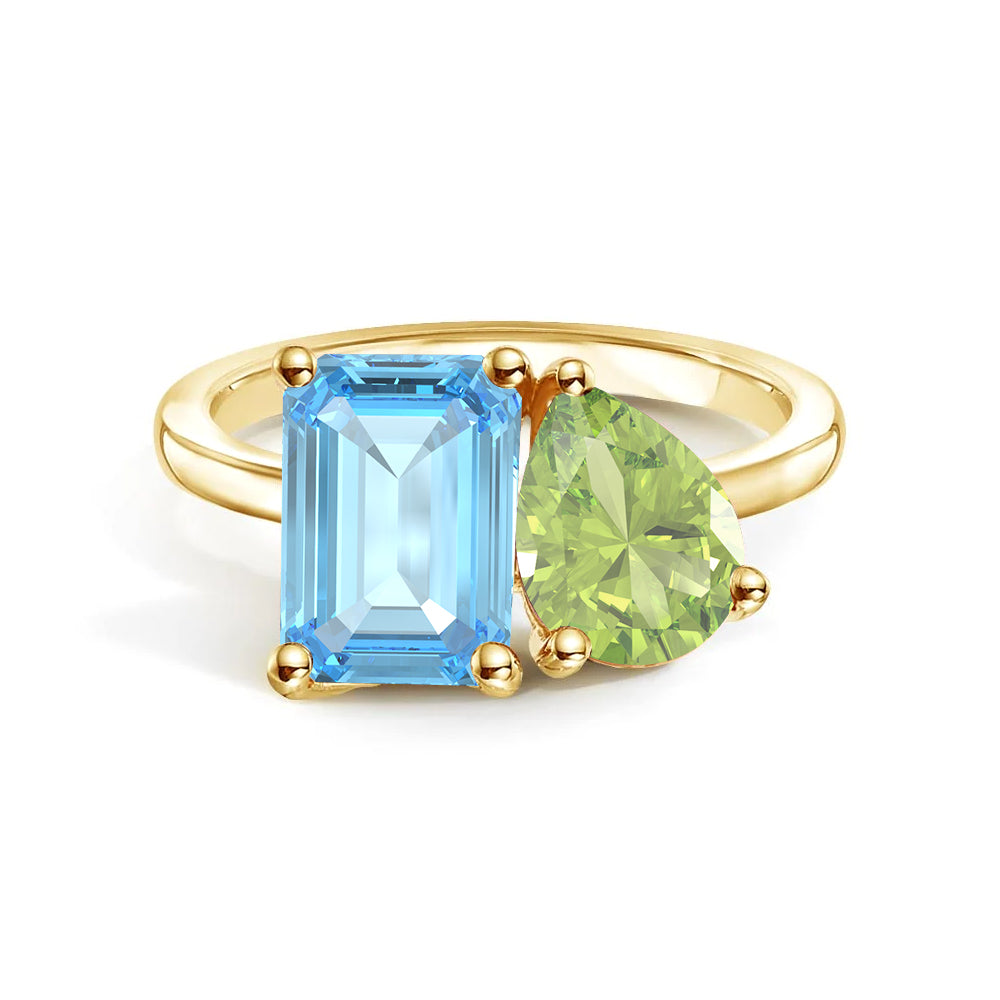 Toi et Moi Personalized Aquamarine Birthstone Anniversary Ring - MSBLUE Jewelry