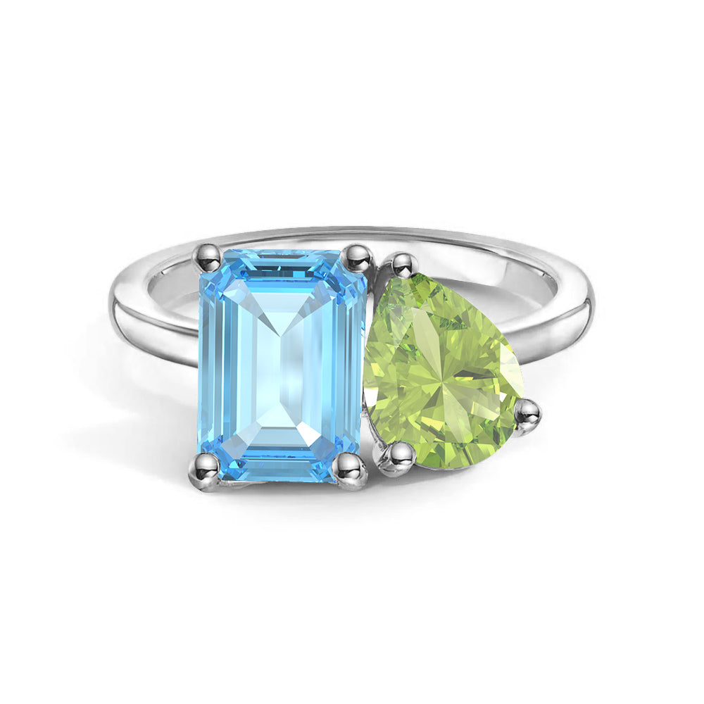 Toi et Moi Personalized Aquamarine Birthstone Anniversary Ring - MSBLUE Jewelry