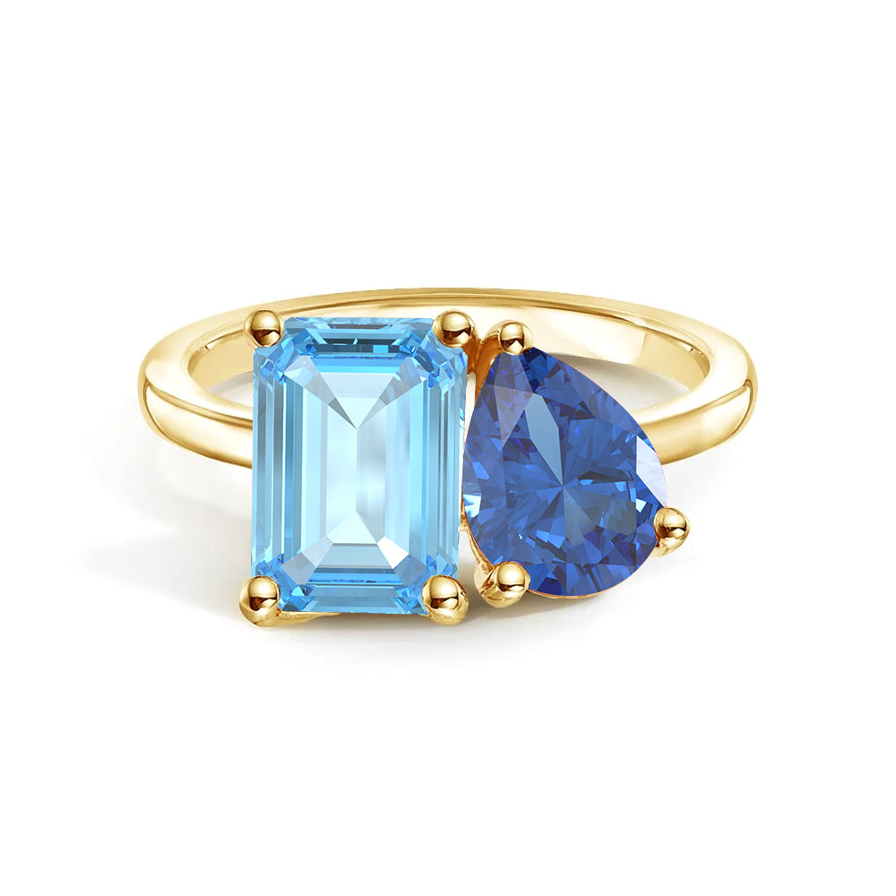 Toi et Moi Personalized Aquamarine Birthstone Anniversary Ring - MSBLUE Jewelry