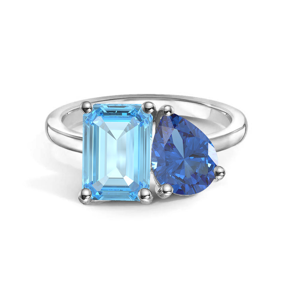 Toi et Moi Personalized Aquamarine Birthstone Anniversary Ring - MSBLUE Jewelry