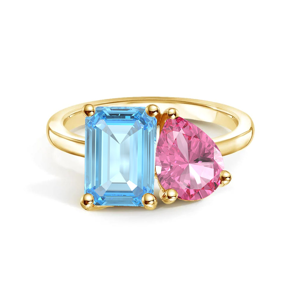 Toi et Moi Personalized Aquamarine Birthstone Anniversary Ring - MSBLUE Jewelry