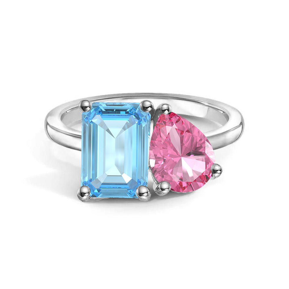 Toi et Moi Personalized Aquamarine Birthstone Anniversary Ring - MSBLUE Jewelry