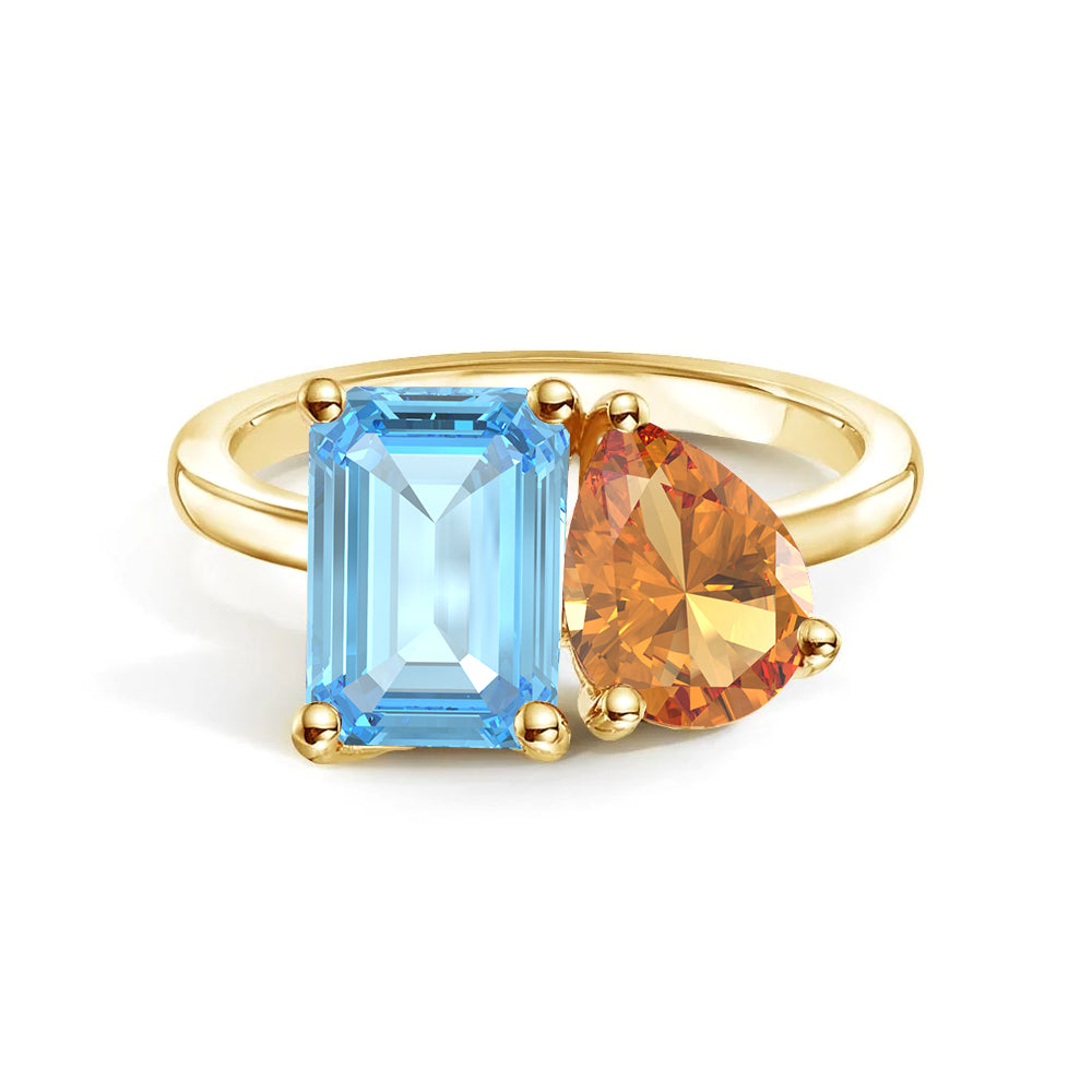 Toi et Moi Personalized Aquamarine Birthstone Anniversary Ring - MSBLUE Jewelry