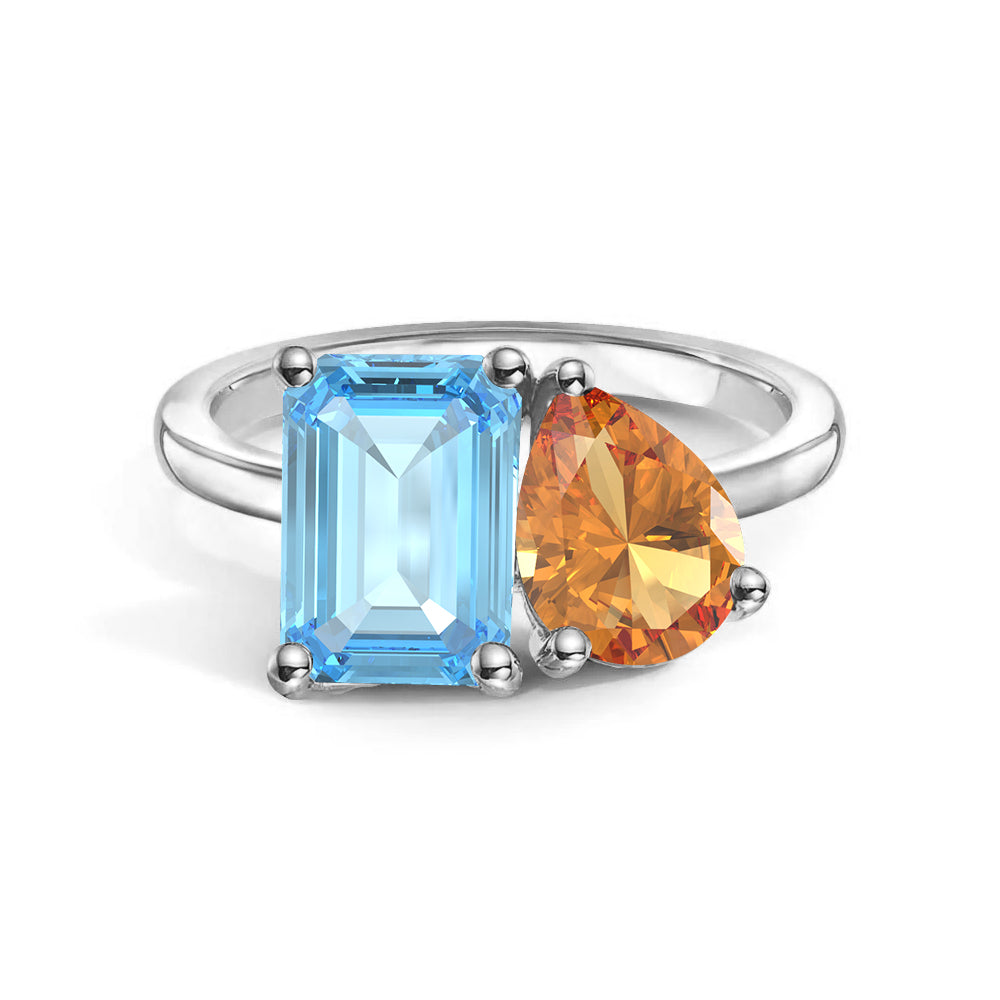 Toi et Moi Personalized Aquamarine Birthstone Anniversary Ring - MSBLUE Jewelry