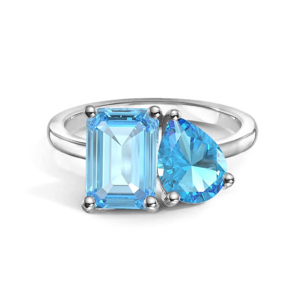 Toi et Moi Personalized Aquamarine Birthstone Anniversary Ring - MSBLUE Jewelry
