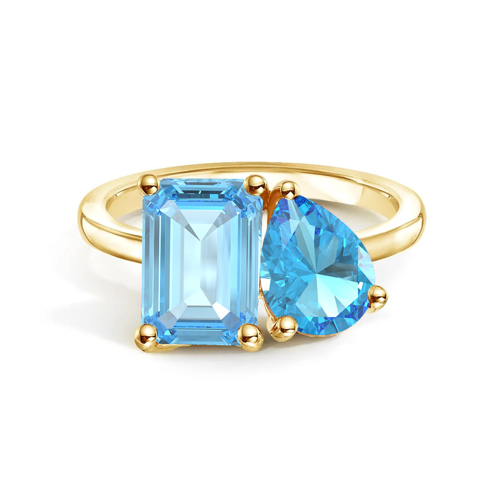 Toi et Moi Personalized Aquamarine Birthstone Anniversary Ring - MSBLUE Jewelry