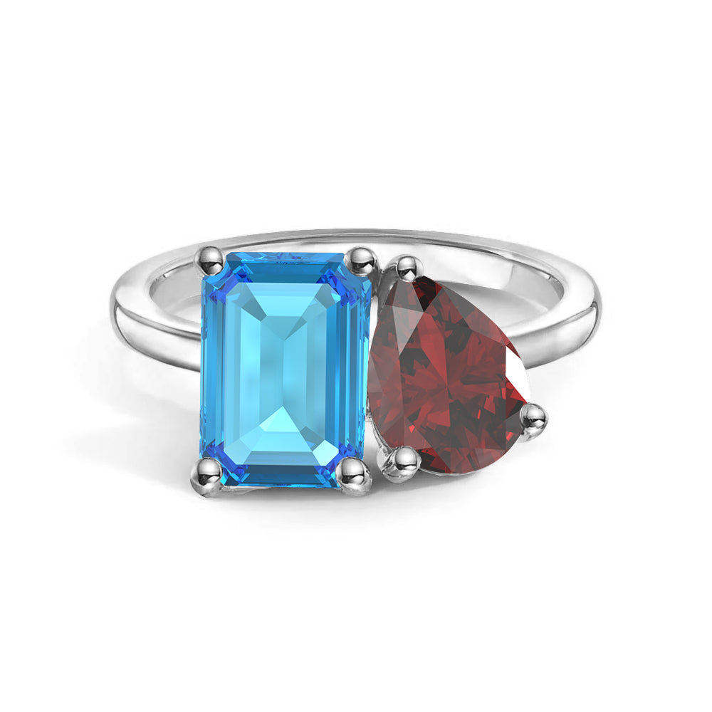 Toi et Moi Personalized Blue Topaz Birthstone Anniversary Ring - MSBLUE Jewelry