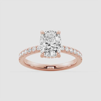 Cushion Cut Moissanite Engagement Ring With Hidden Halo