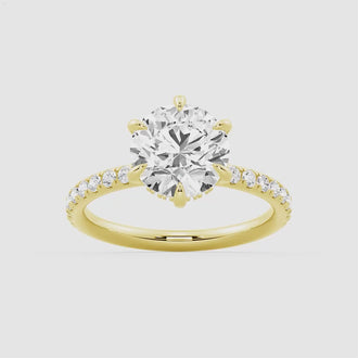 Petite Six Prong Micropavé Moissanite Engagement Ring With Hidden Halo