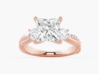 Twisted Band Princess Cut  Three Stone Moissanite Engagement Ring