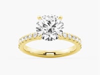 Pavé Band Round Moissanite Engagement Ring With Hidden Halo