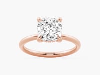 Cushion Cut Solitaire Moissanite Engagement Ring With Hidden Halo