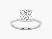 Cushion Cut Solitaire Moissanite Engagement Ring With Hidden Halo