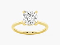 Cushion Cut Solitaire Moissanite Engagement Ring With Hidden Halo