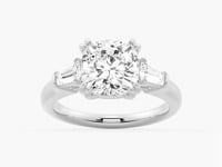 Cushion Cut Moissanite Engagement Ring with Tapered Baguette Side Stones