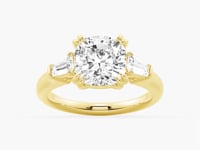 Cushion Cut Moissanite Engagement Ring with Tapered Baguette Side Stones