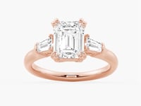 Emerald Cut Moissanite Engagement Ring with Tapered Baguette Side Stones