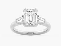Emerald Cut Moissanite Engagement Ring with Tapered Baguette Side Stones