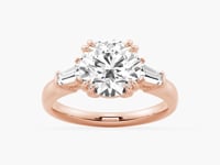 Round Cut Moissanite Engagement Ring with Tapered Baguette Side Stones