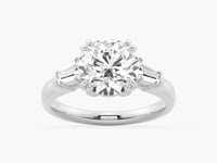 Round Cut Moissanite Engagement Ring with Tapered Baguette Side Stones