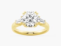 Round Cut Moissanite Engagement Ring with Tapered Baguette Side Stones