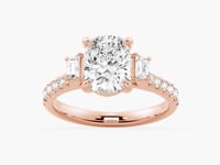 Three Stone Cushion & Half Moon Moissanite Engagement Ring with Pavé Band