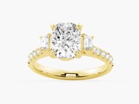 Three Stone Cushion & Half Moon Moissanite Engagement Ring with Pavé Band