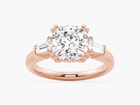 Cushion Cut Moissanite Engagement Ring with Tapered Baguette Side Stones