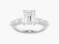 Classic Shared Prong Emerald Cut Moissanite Engagement Ring
