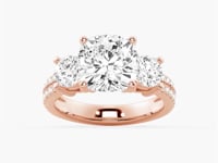 Double Row Pave Three Stone Cushion Cut Moissanite Engagement Ring
