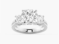 Double Row Pave Three Stone Cushion Cut Moissanite Engagement Ring