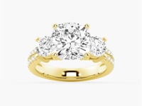 Double Row Pave Three Stone Cushion Cut Moissanite Engagement Ring